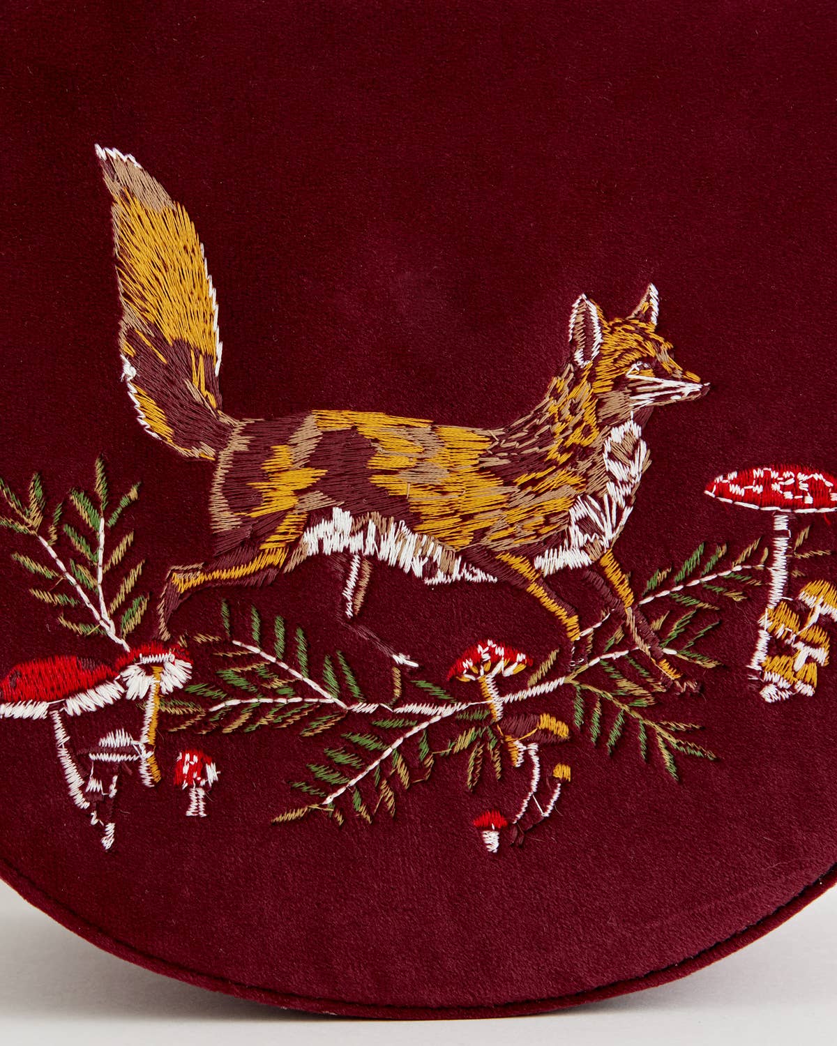 FABLE Fox & Mushroom Embroidered Velvet Saddle Purse