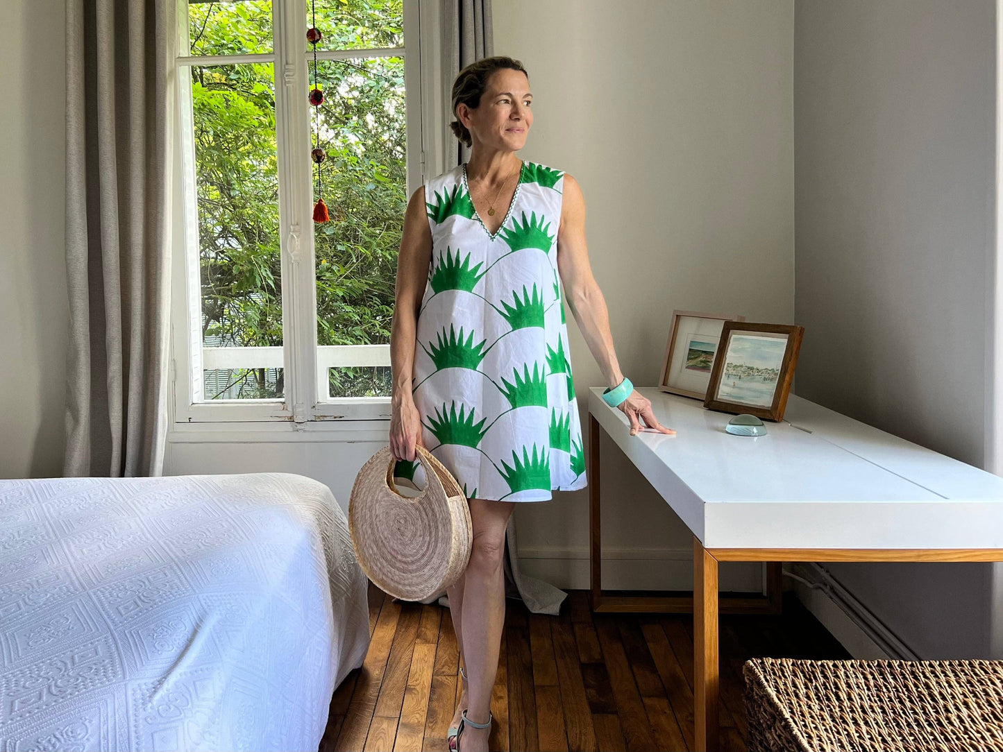 Green and White Sea Turtle Sleeveless Shift Dress