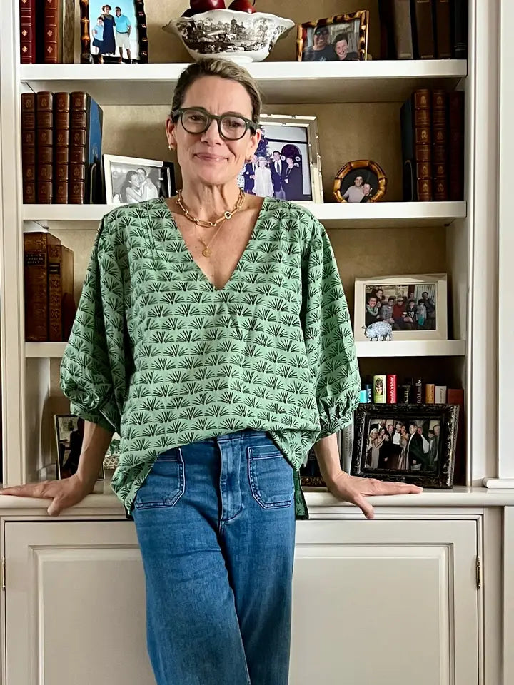 Green Blackbuck Puffy Sleeve Blouse