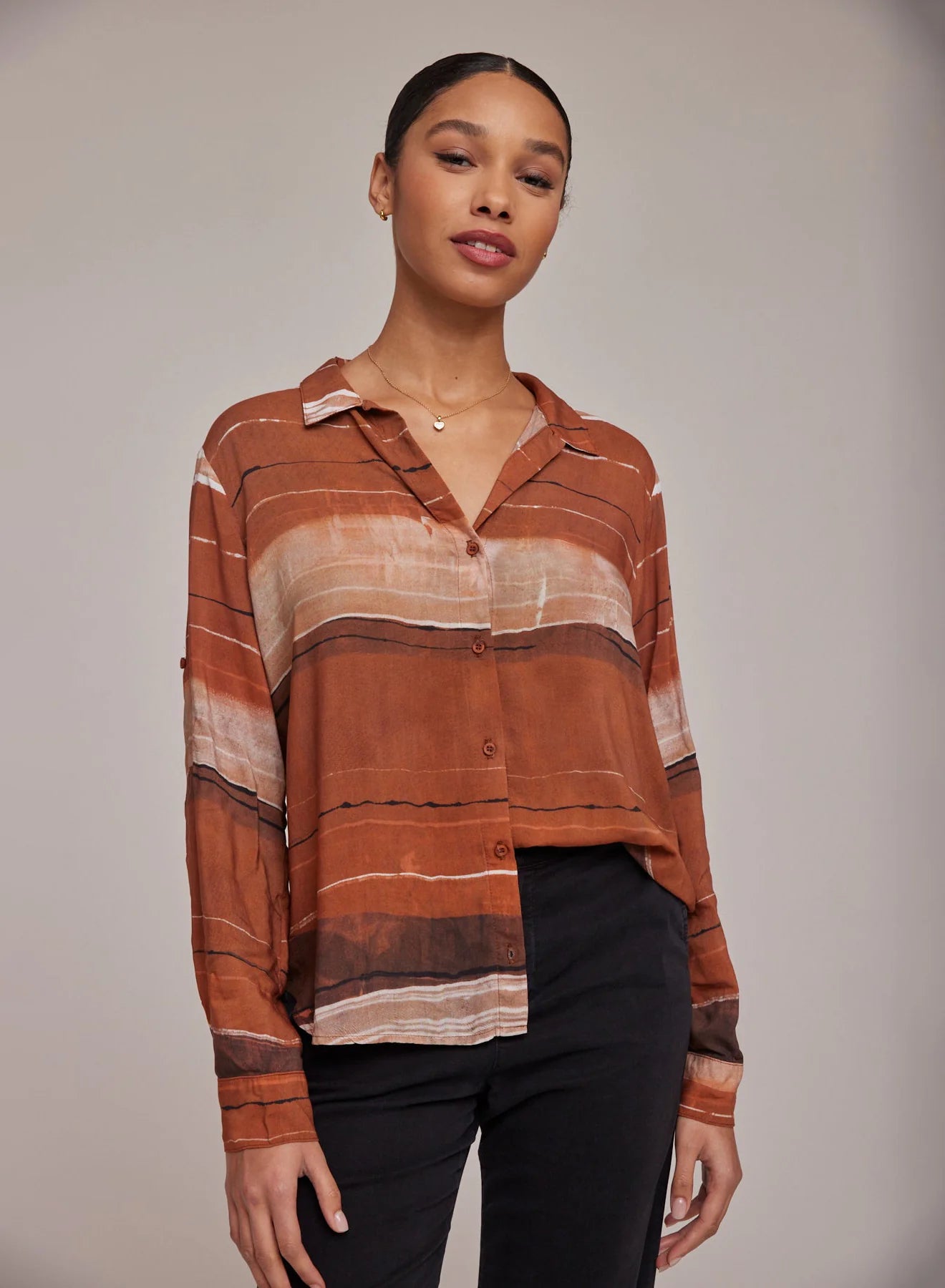 Striped Button-Front Blouse
