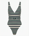 Onia Moss & White Stripe One Piece Swimsuit