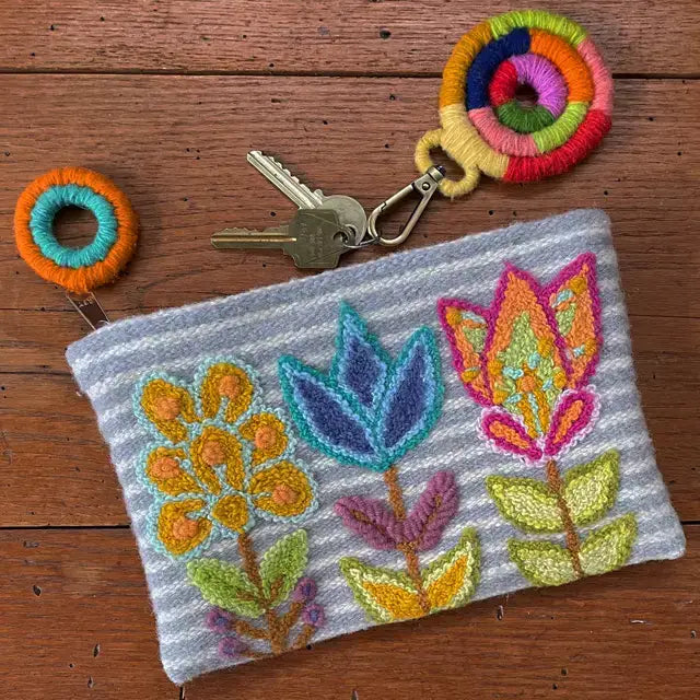 Flowers & Stripes Embroidered Wool Pouch