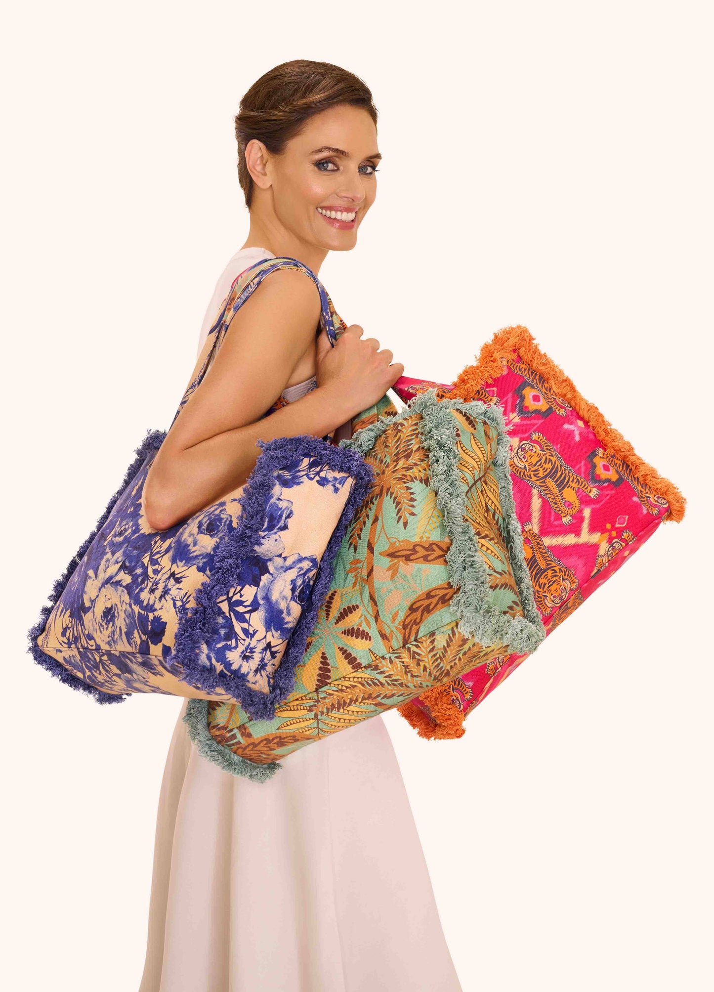 Fringed Box Tote - China Blue Blooms