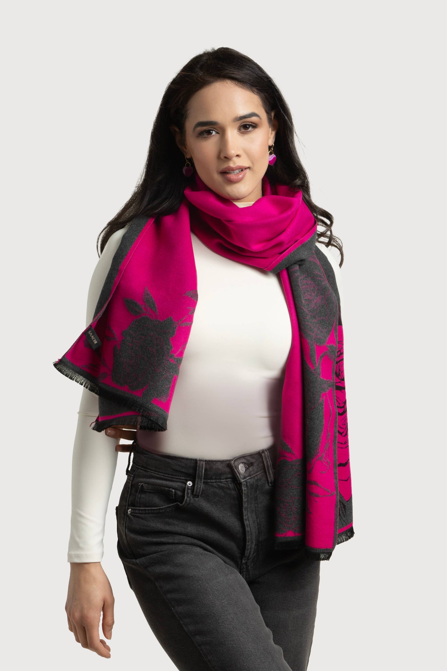 Fiore Reversible Rose Pattern Scarf