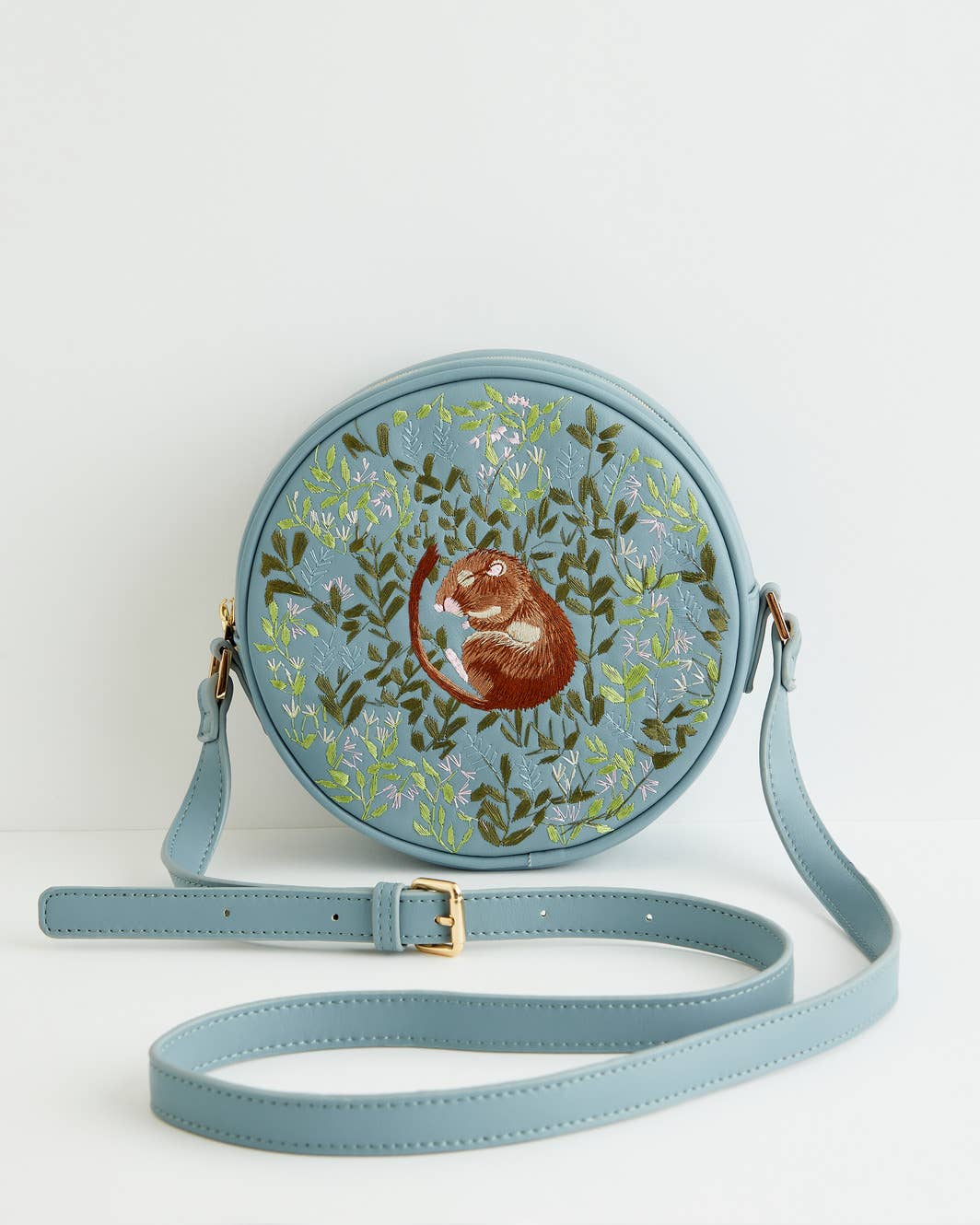 FABLE Chloe Circle Purse Embroidered Dormouse - Blue