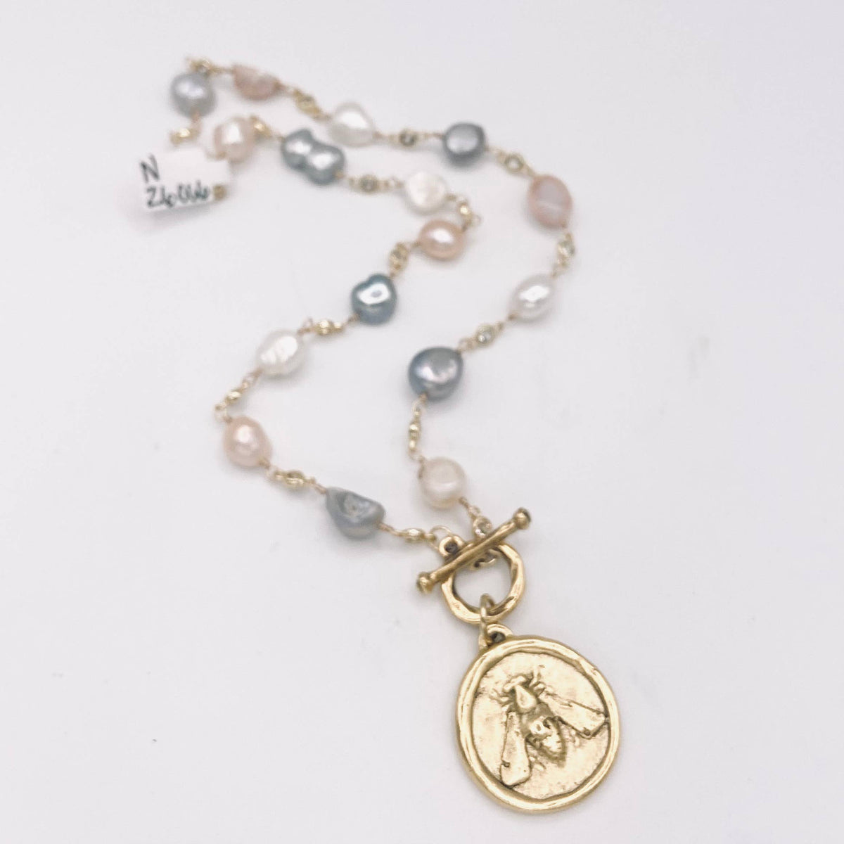 Bee coin pearl statement necklace best seller