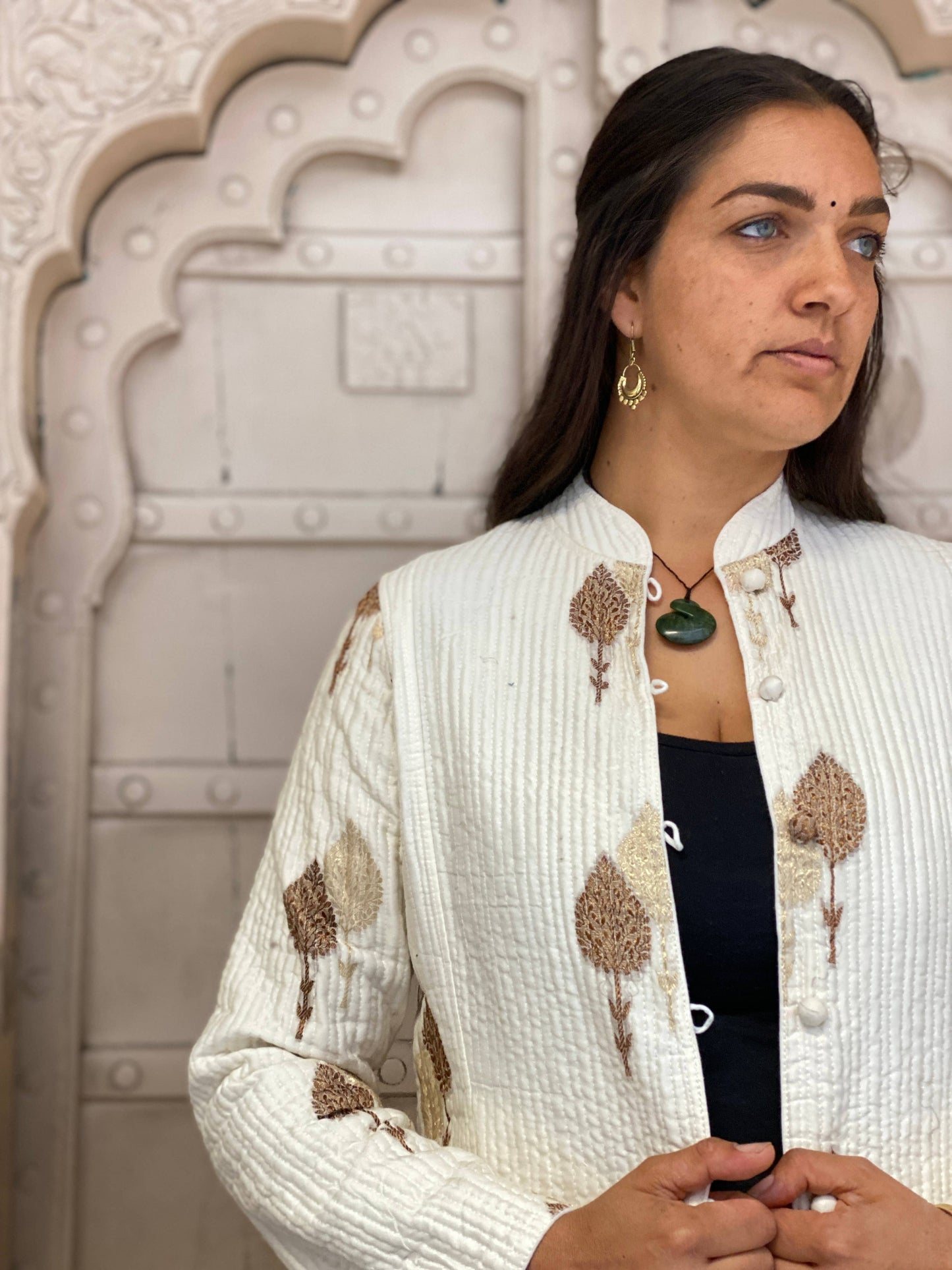 Long Quilted Daya Coat ~ White Silk