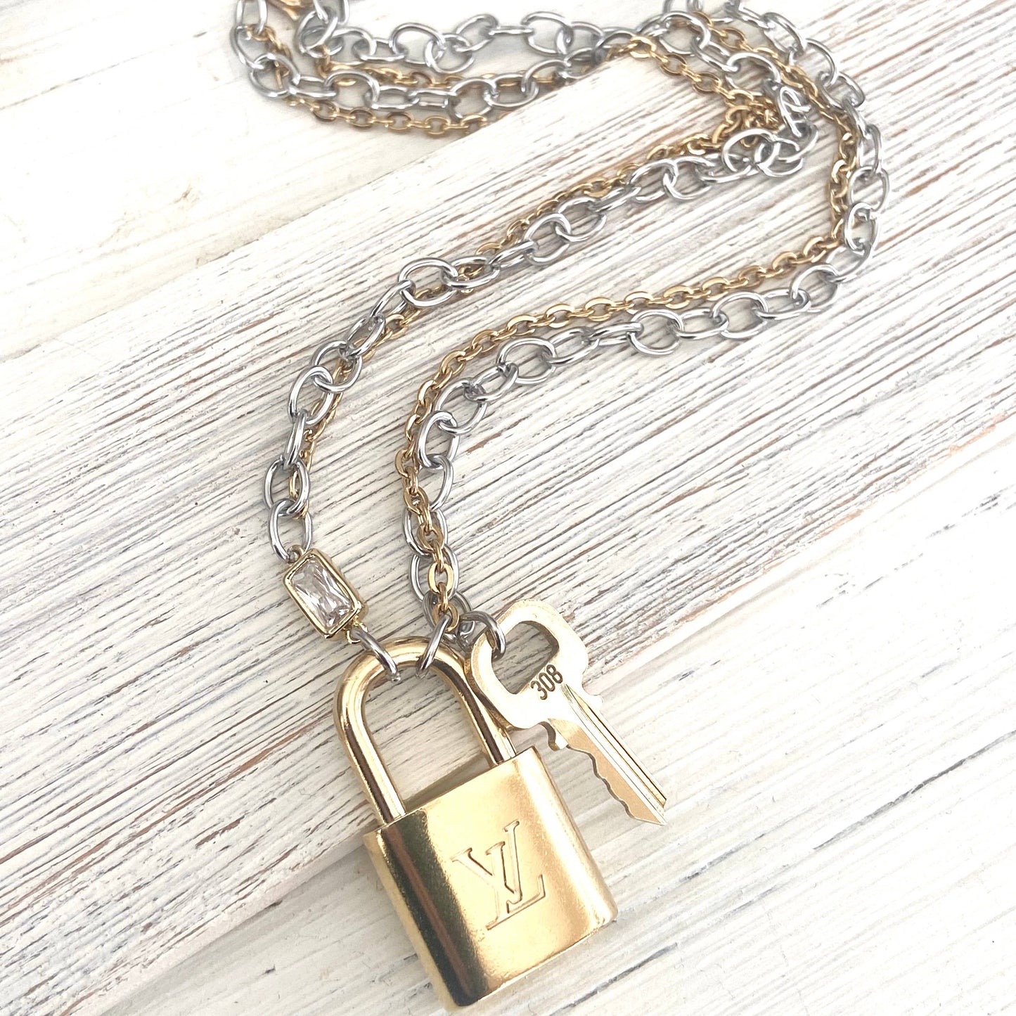 Louis Vuitton - lock necklace repurposed upcycled LV