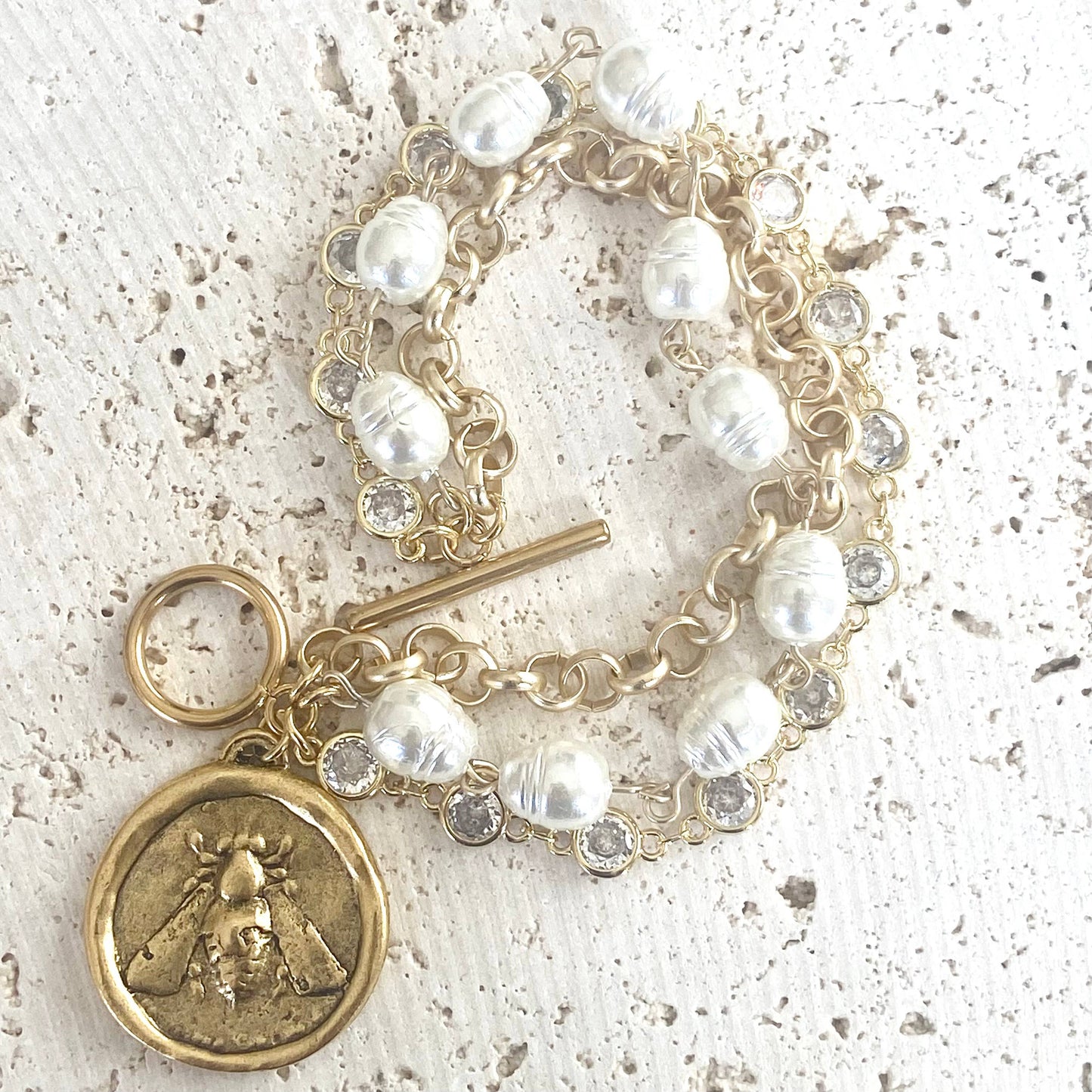 Bee coin jewelry triple layered bracelet boutique