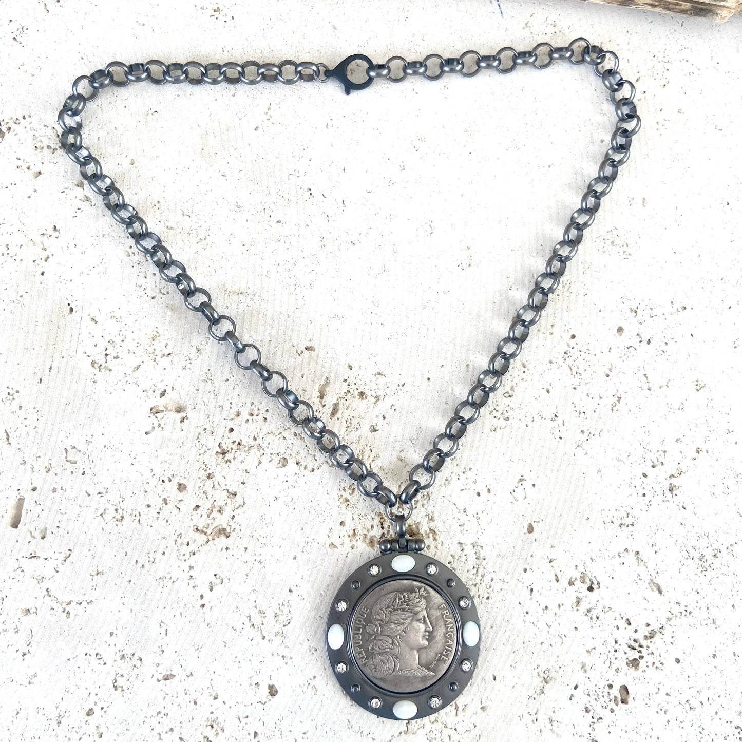 French coin necklace medallion jewelry