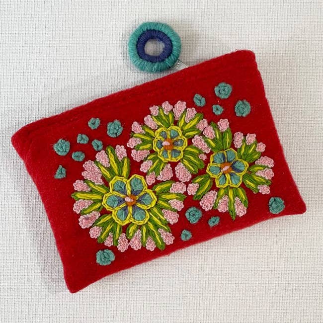 Floral Fireworks Embroidered Wool Pouch