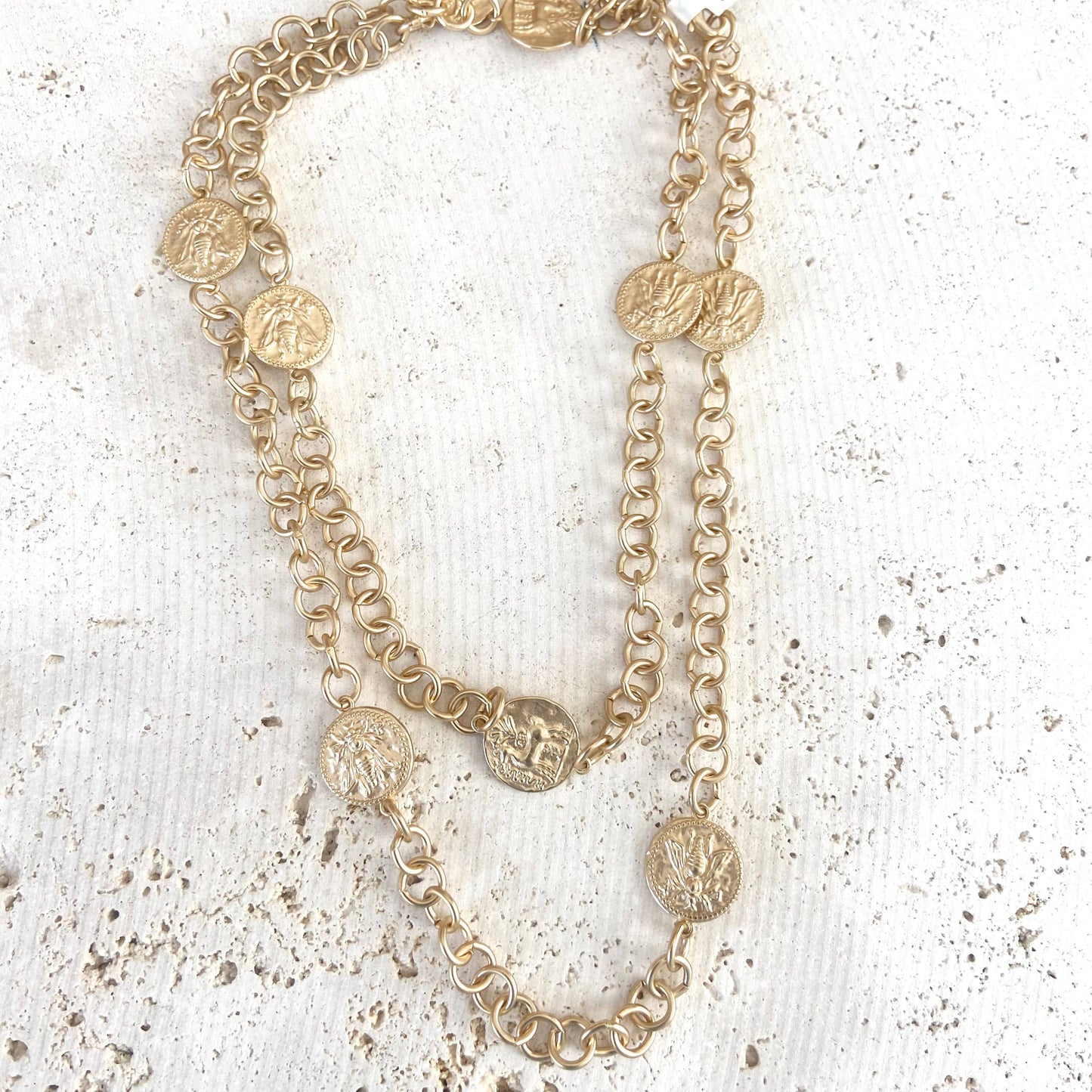 Layering coin necklace bee horse jewelry