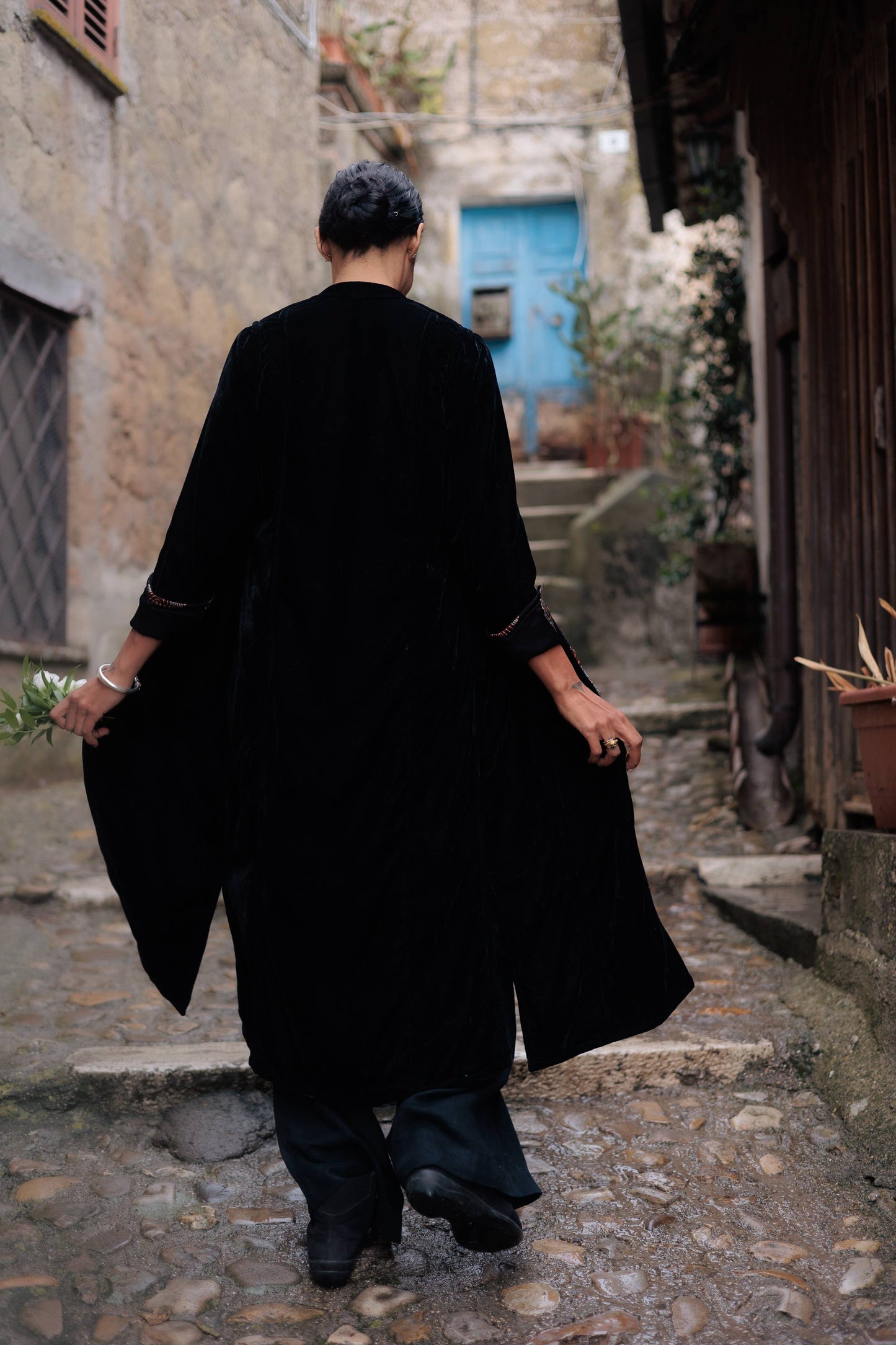 Silk and Velvet Reversible Coat ~ Black