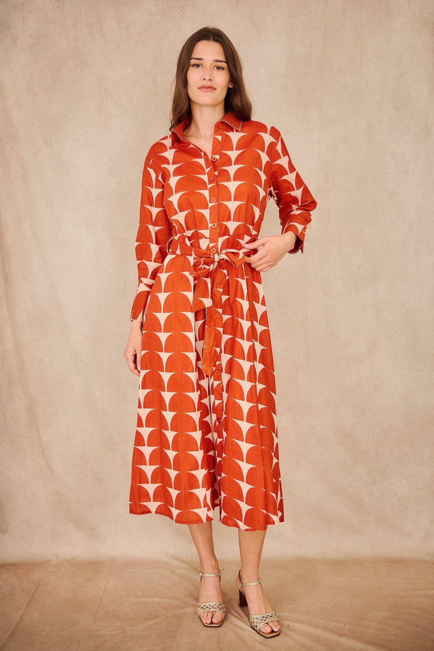 Cotton midi shirt dress