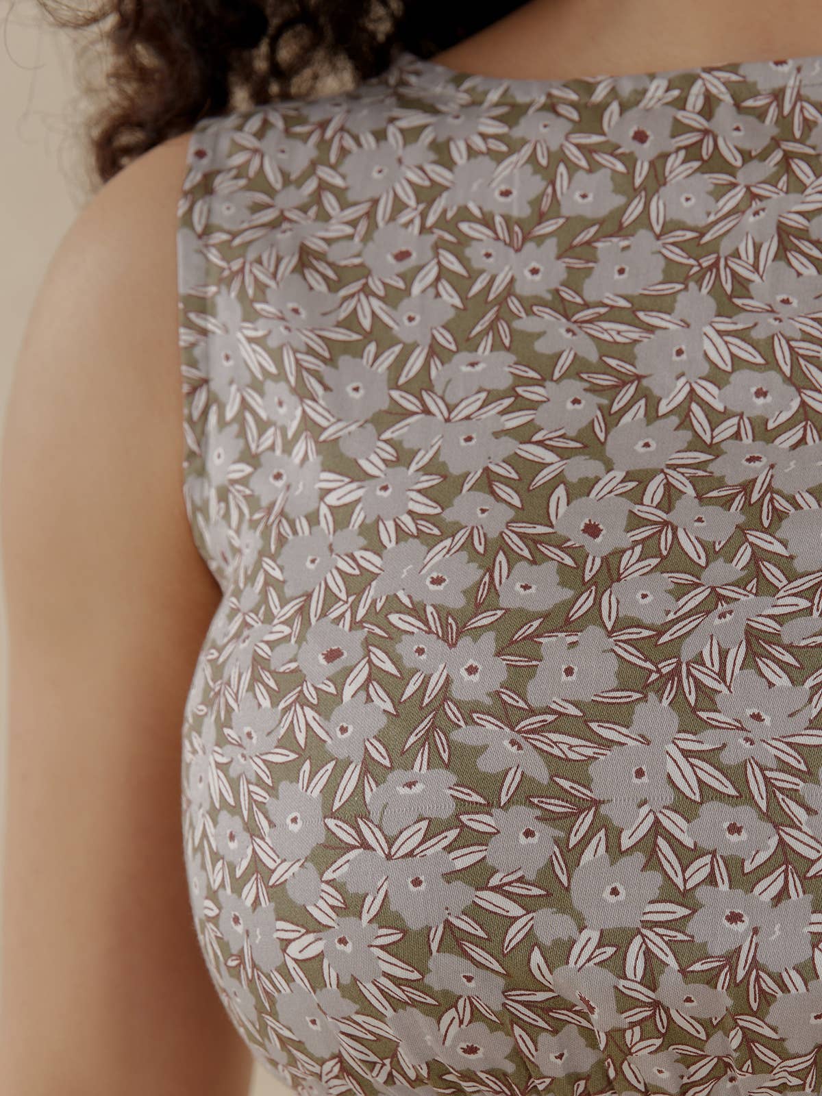 Artsy Traveler Sleeveless Midi Dress Olive Flowers