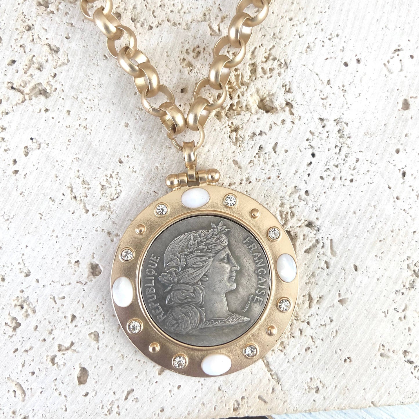 French coin necklace medallion jewelry