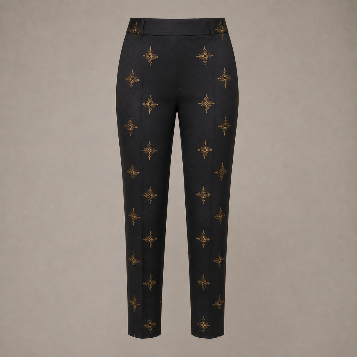 Aurelle Noir Motif Slim Ankle Pants