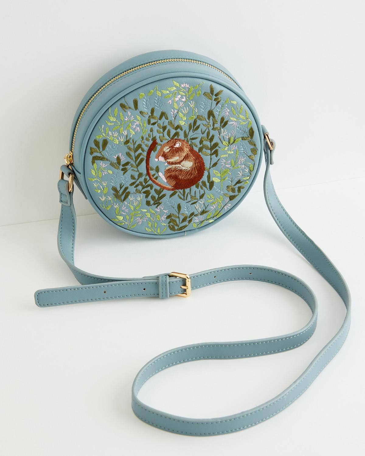 FABLE Chloe Circle Purse Embroidered Dormouse - Blue