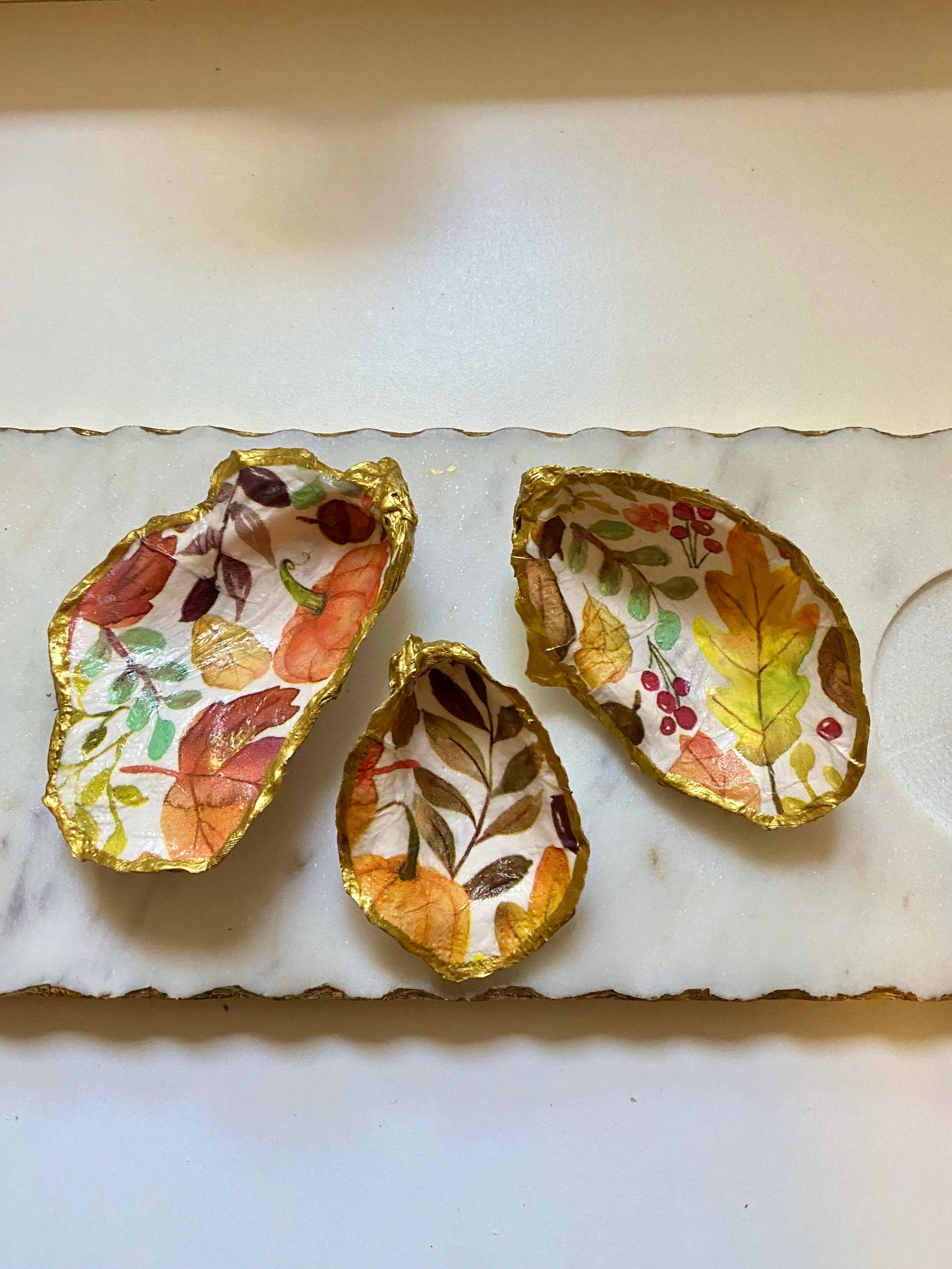 Fall Leaves Oyster Shell Jewelry Dish