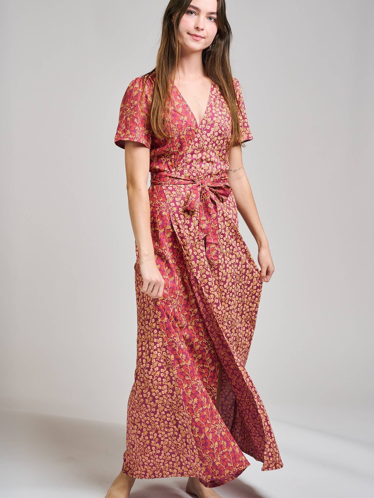 Wrap Maxi Dress Berry Poppy Mix