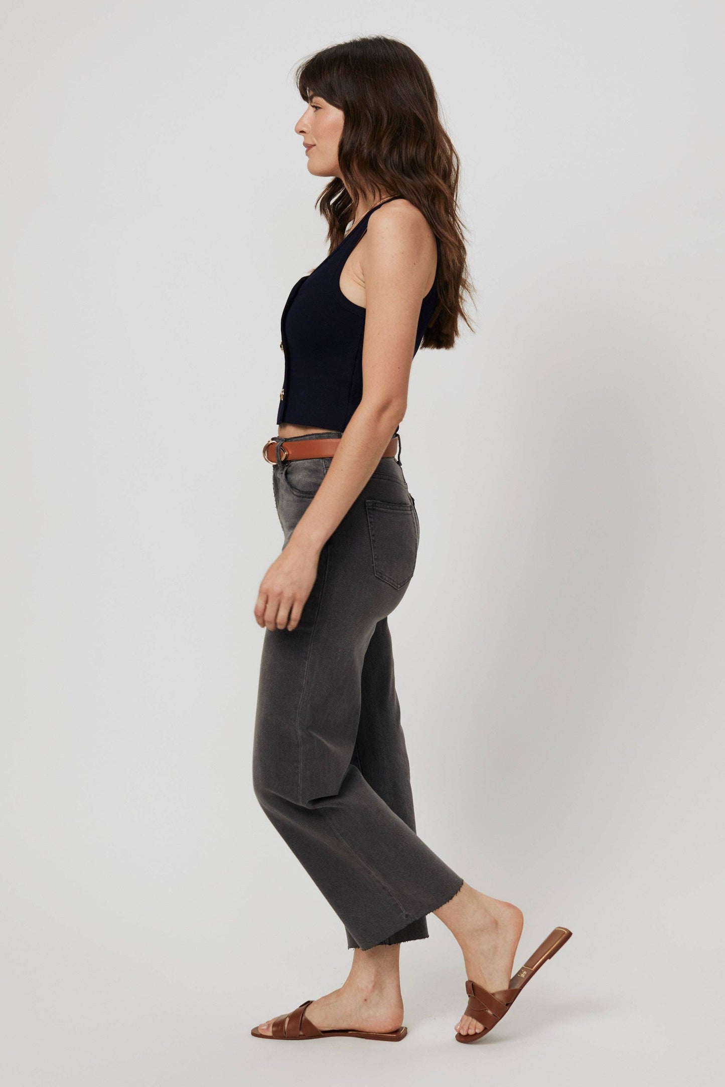 Aberdeen High Rise Wide Leg Crop Grey Worn