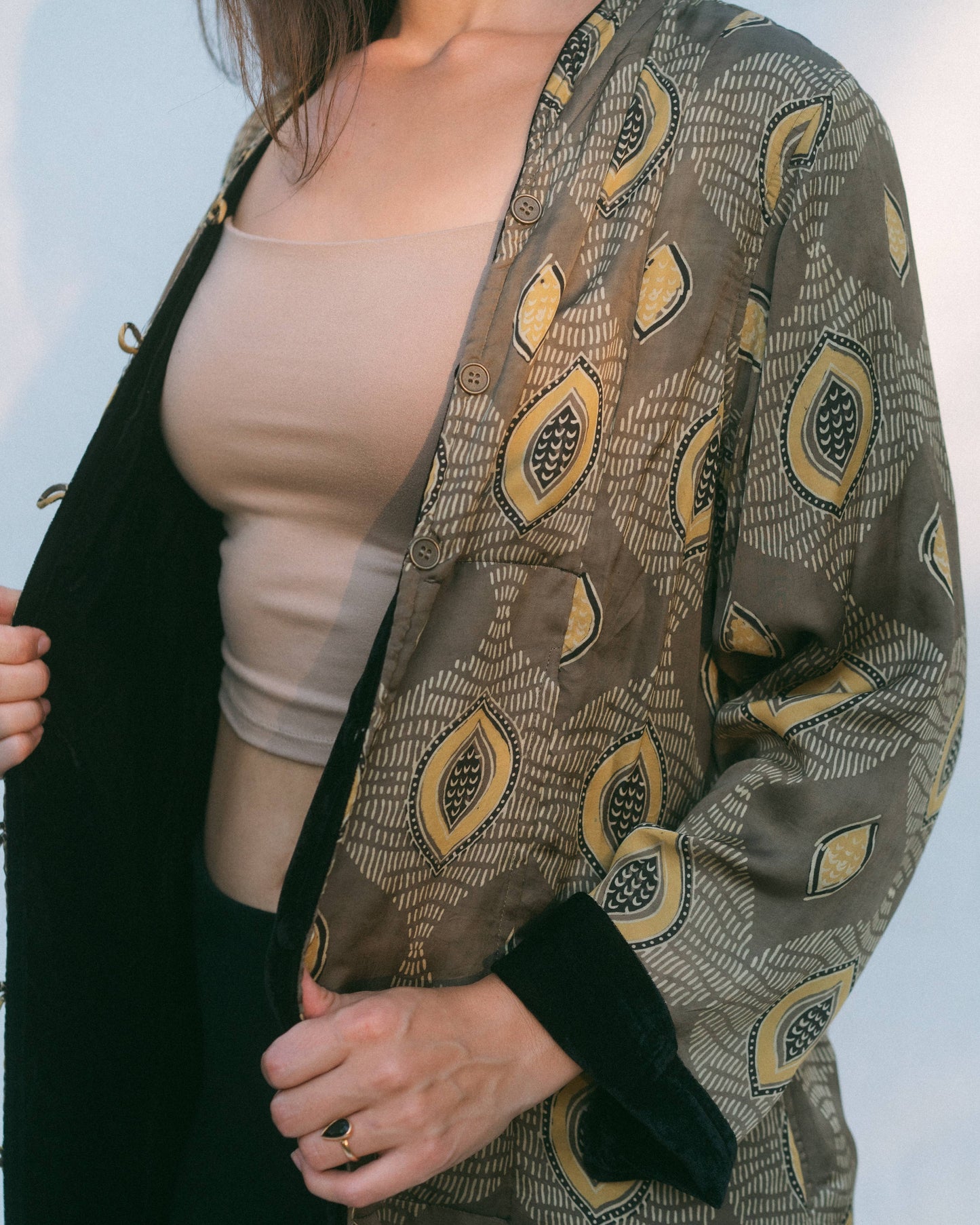 Silk and Velvet Reversible Coat ~ Gold