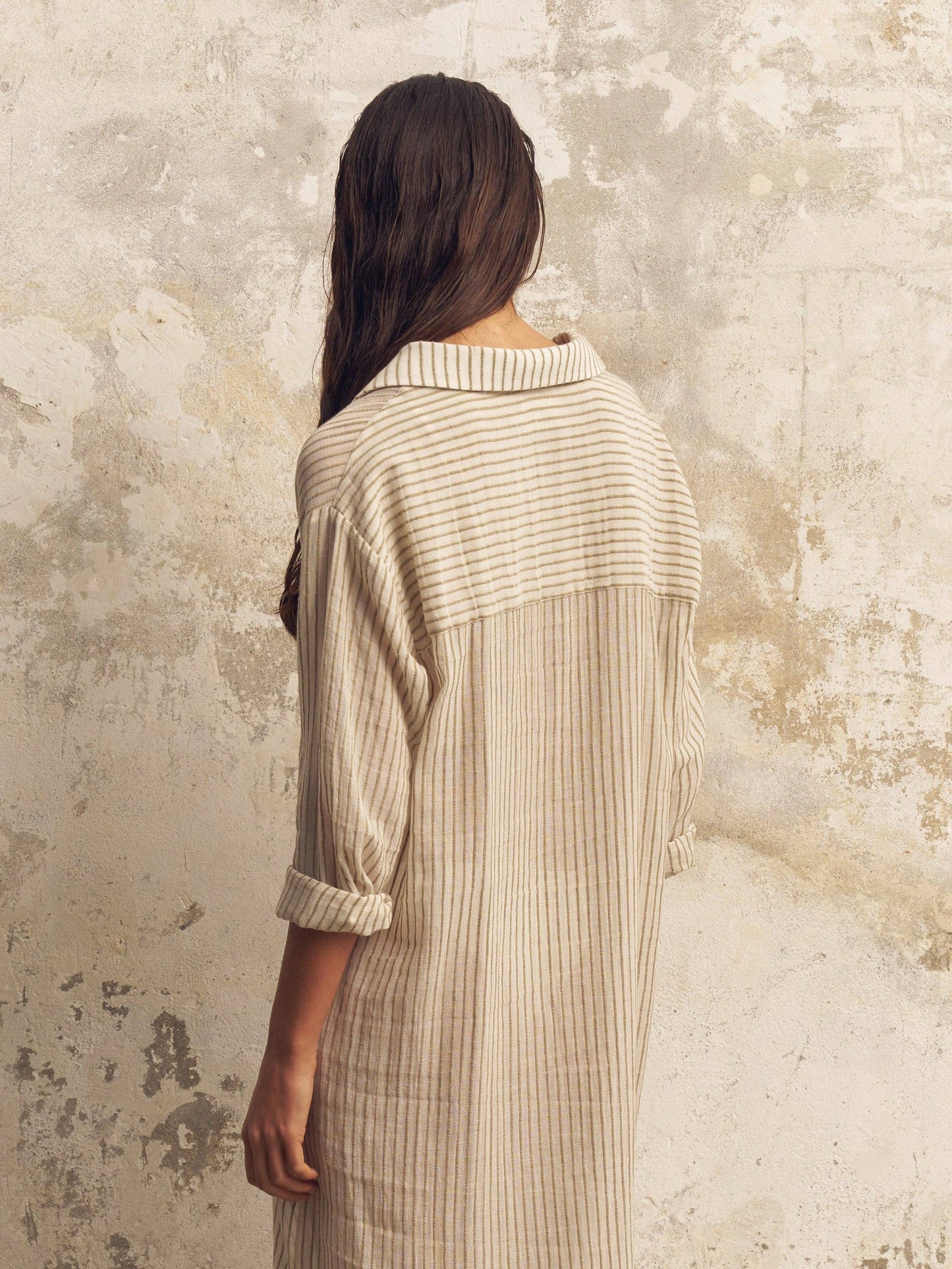 Voyage Shirt Dress - Khaki Green Stripes