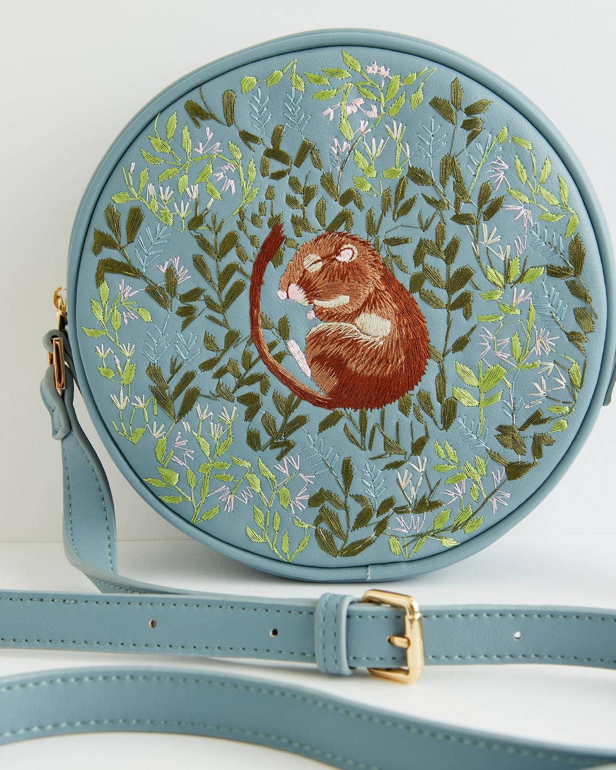FABLE Chloe Circle Purse Embroidered Dormouse - Blue