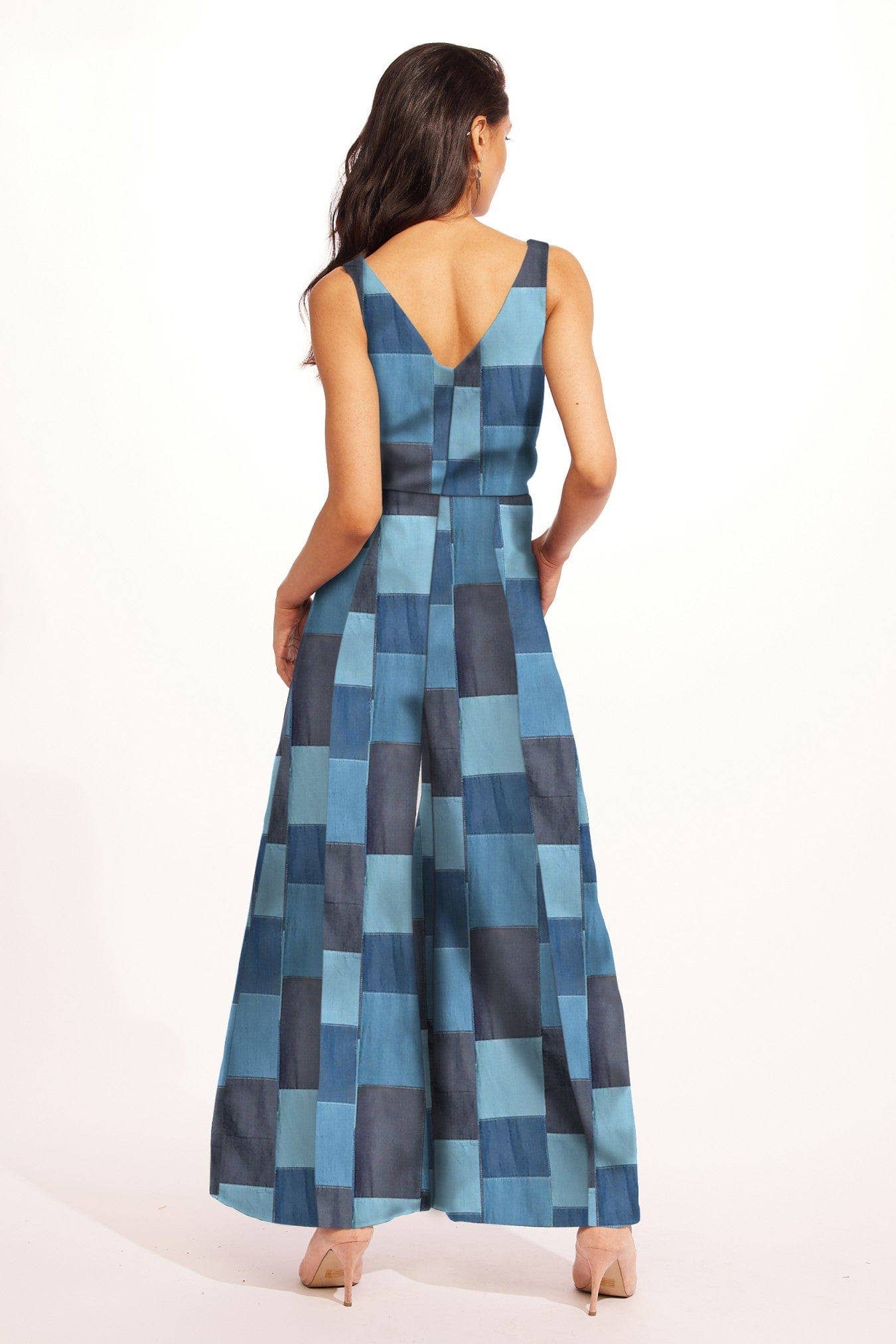Axella Western Jumpsuit - Denim Patchwork