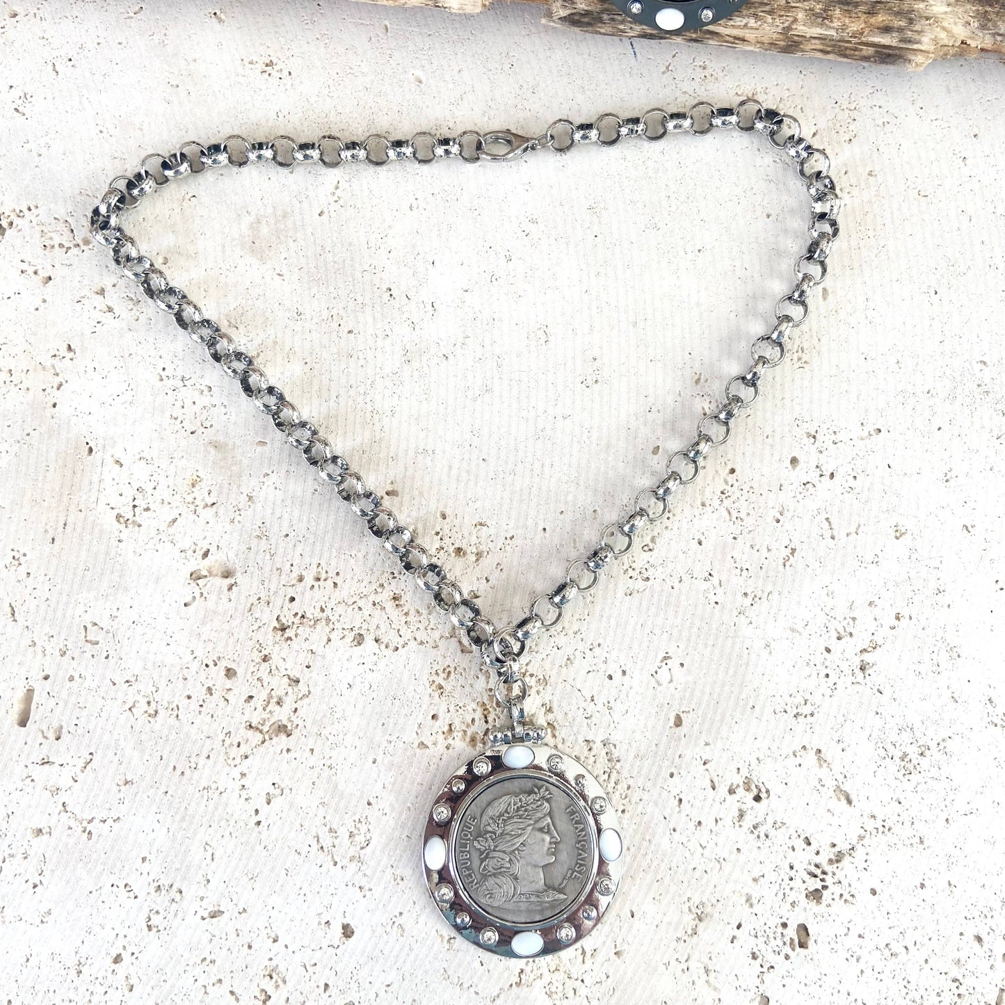 French coin necklace medallion jewelry