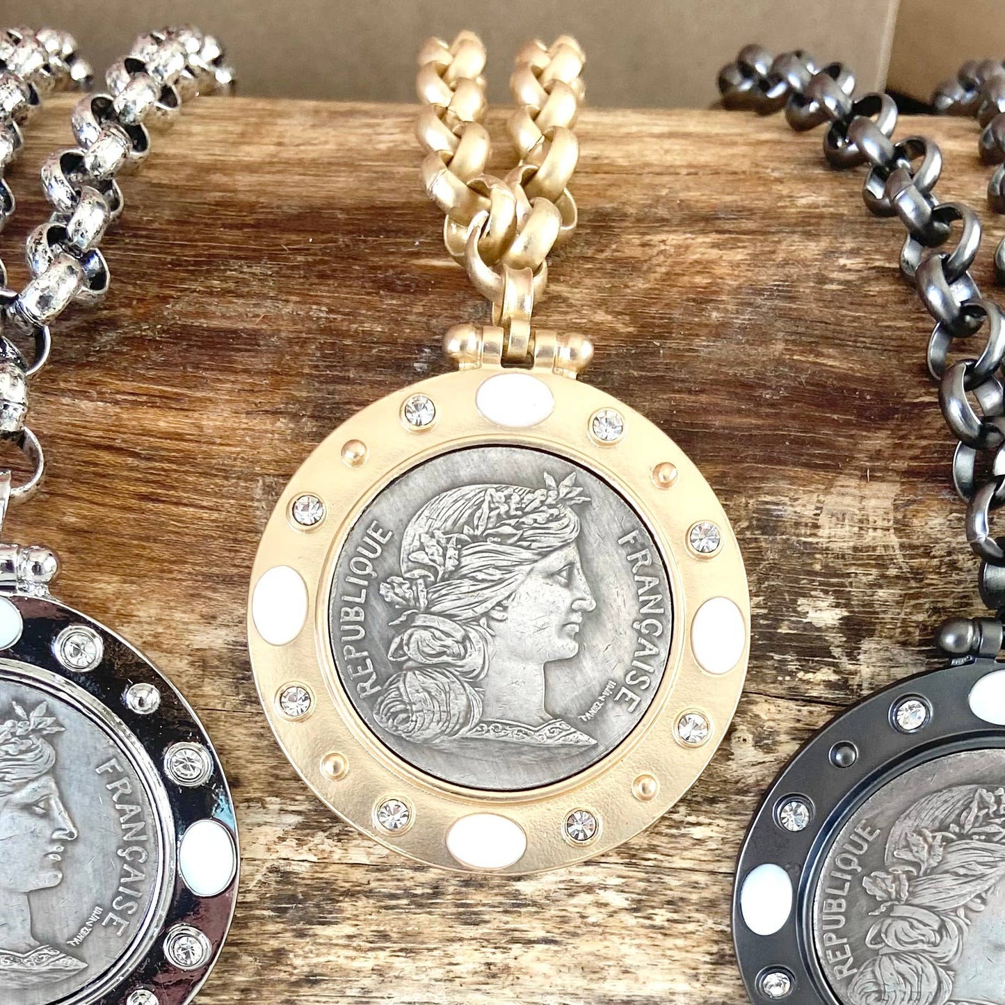French coin necklace medallion jewelry