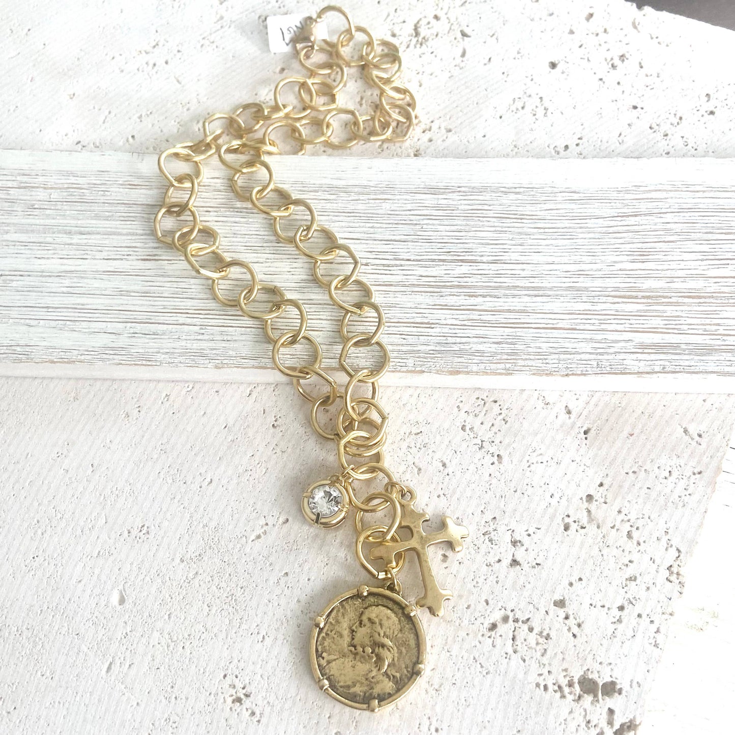 Joan of arc coin medallion charm necklace