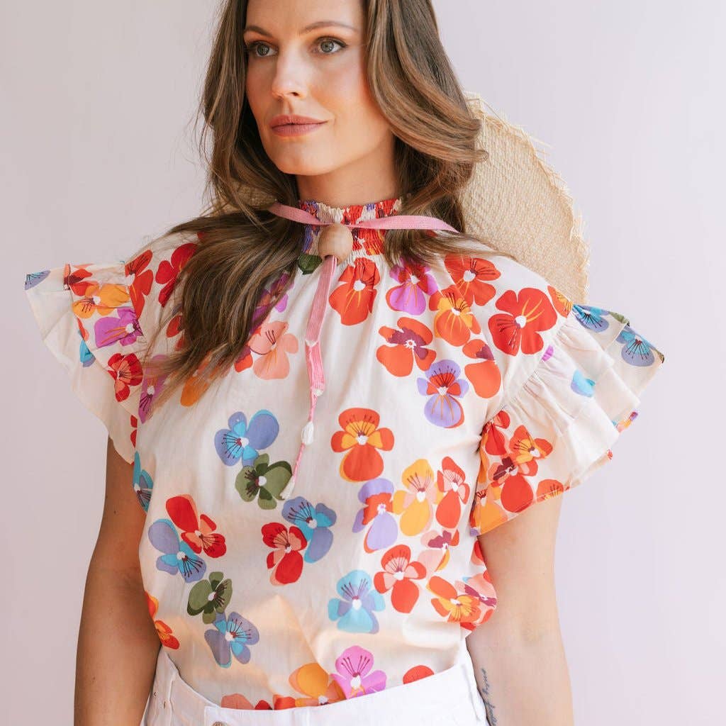 Rainbow Flower Flutter Top