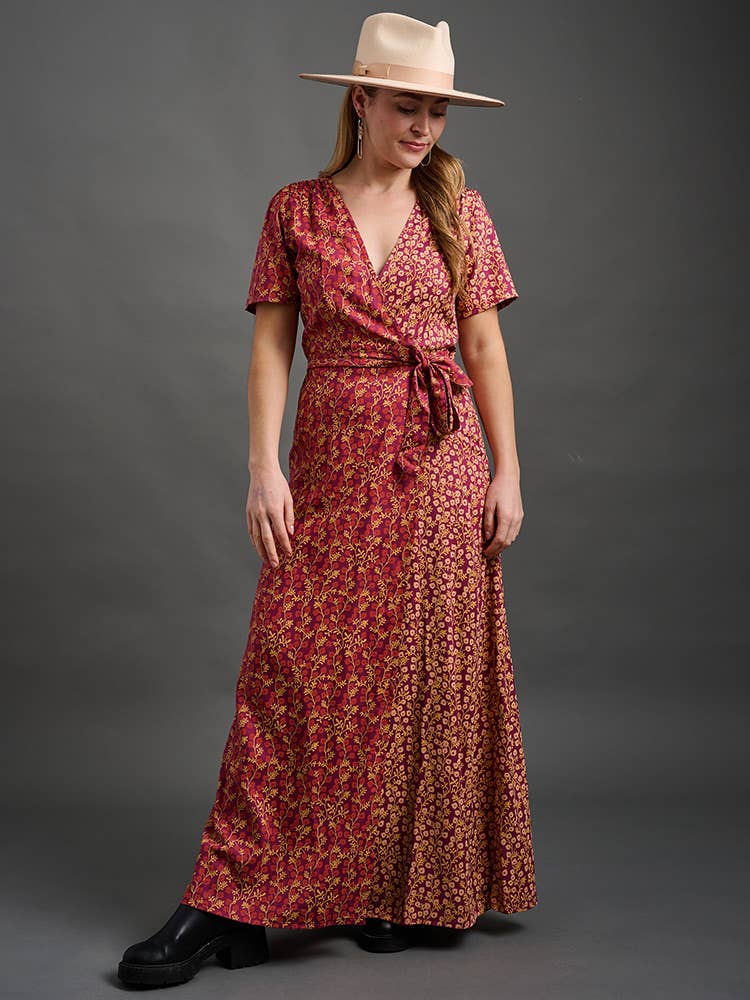 Wrap Maxi Dress Berry Poppy Mix