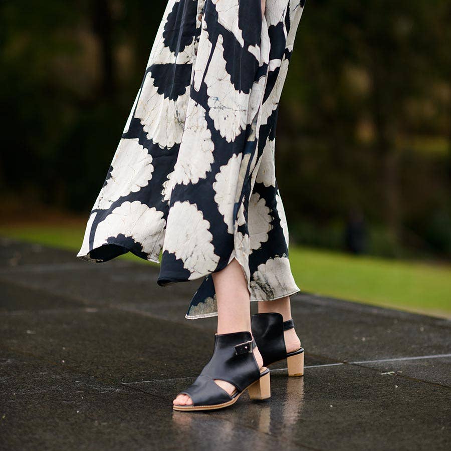 Block print dress Black Silky luxurious soft long - Sunset