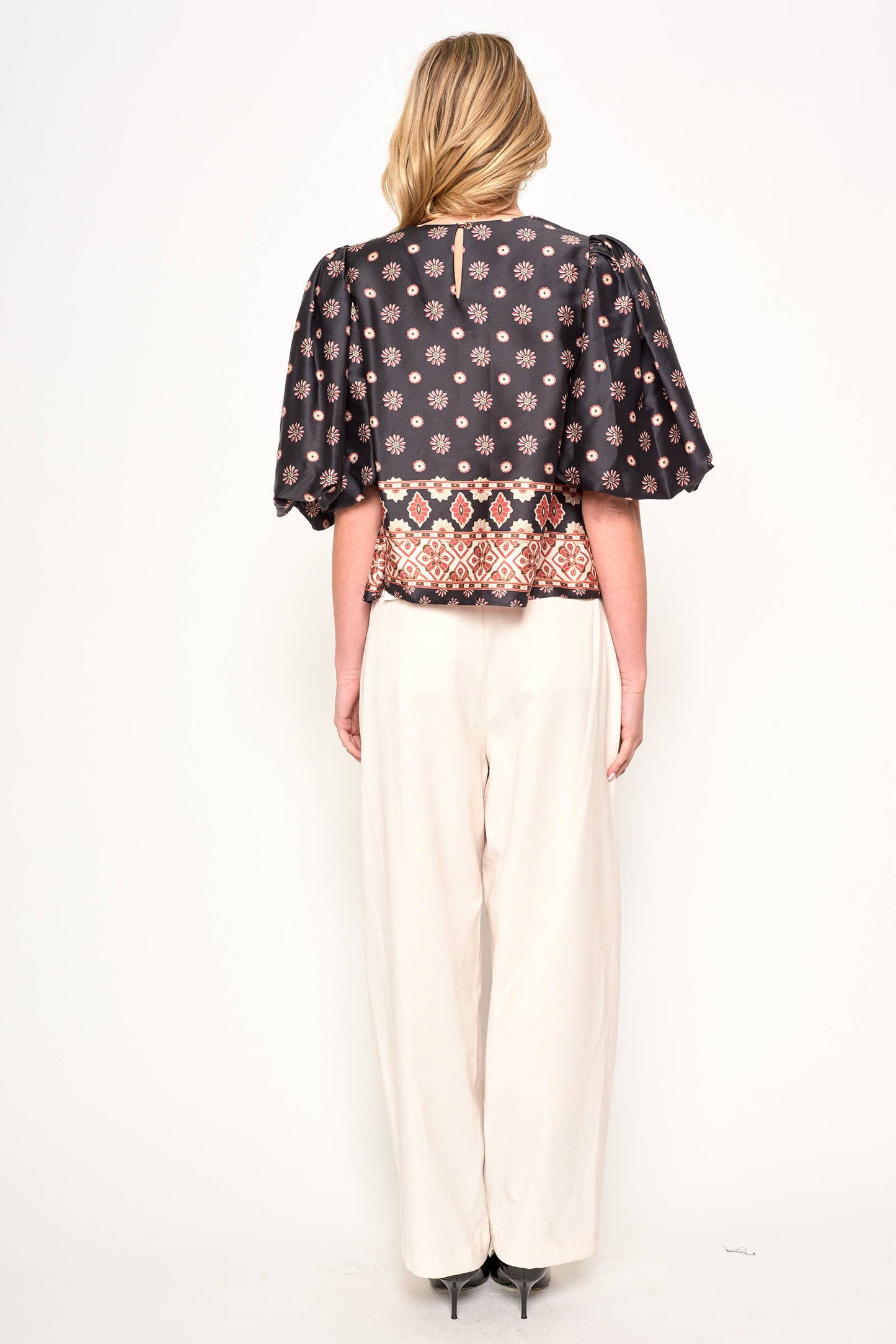 MINORI PRINTED PUFF SLEEVE BLOUSE TOP