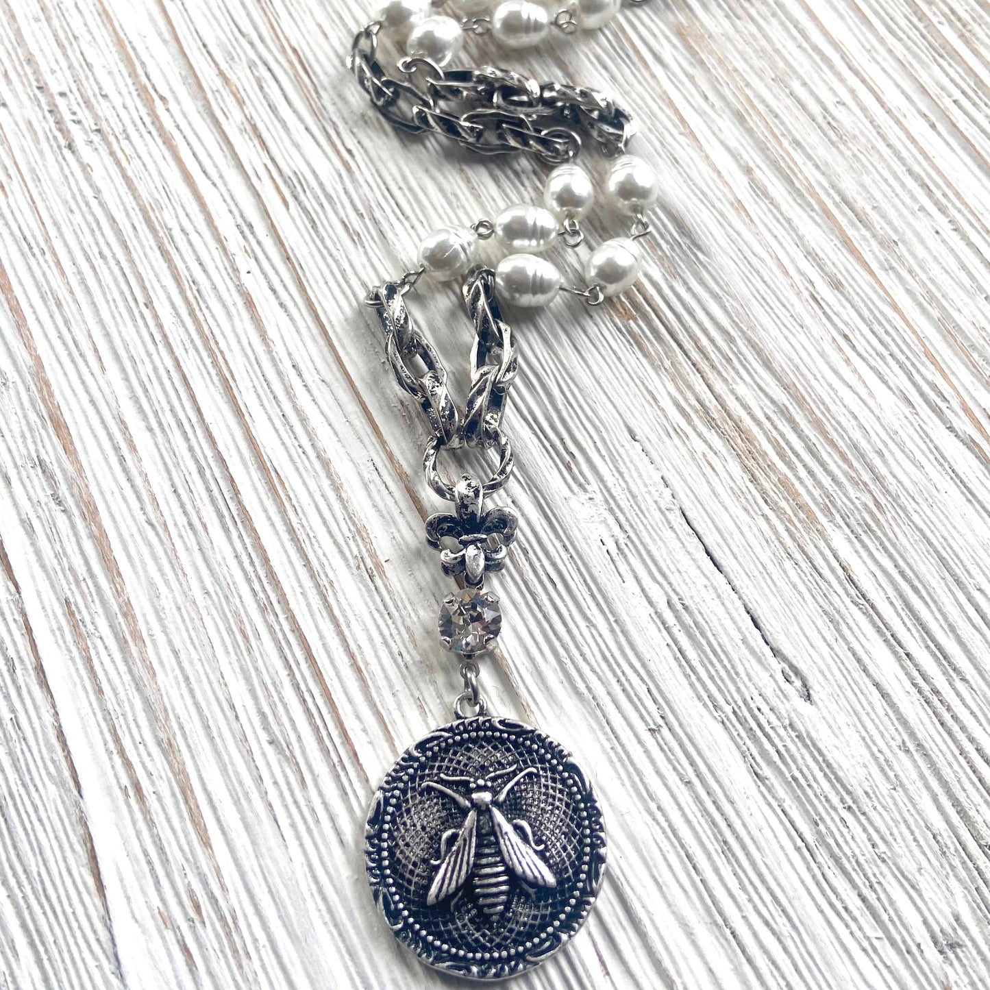 French bee coin necklace modern vintage jewelry boutique 