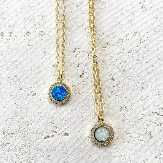 Opal dainty layering necklace evil eye third eye protection