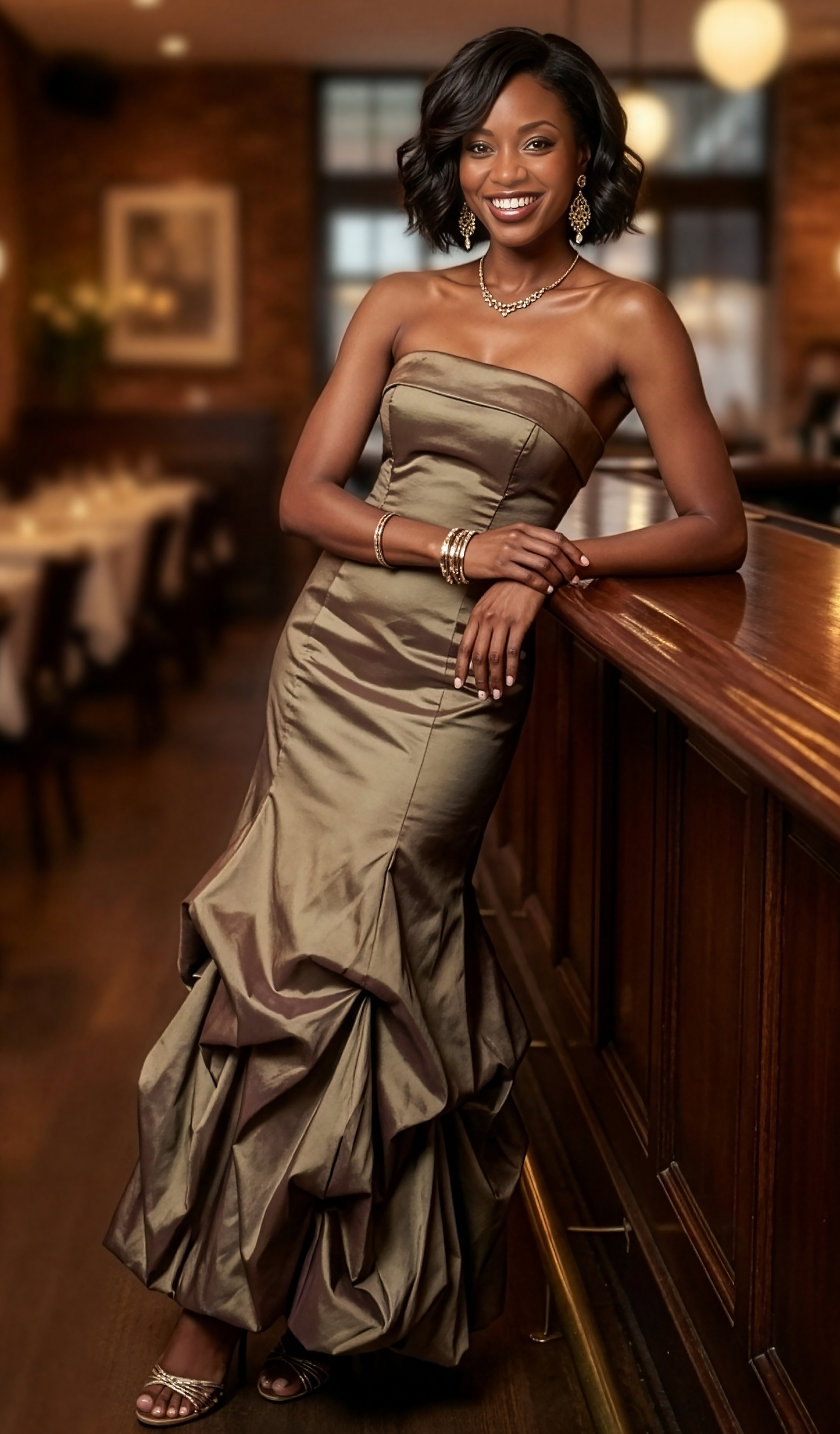 Taffeta Balloon Dress - Polli Says COLLAB - Antique Brass