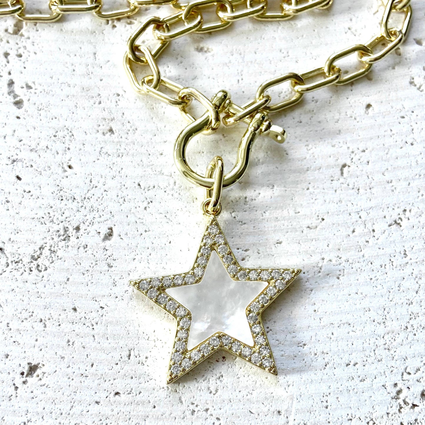 Mother of pearl star pendant necklace - Gold chunky chain