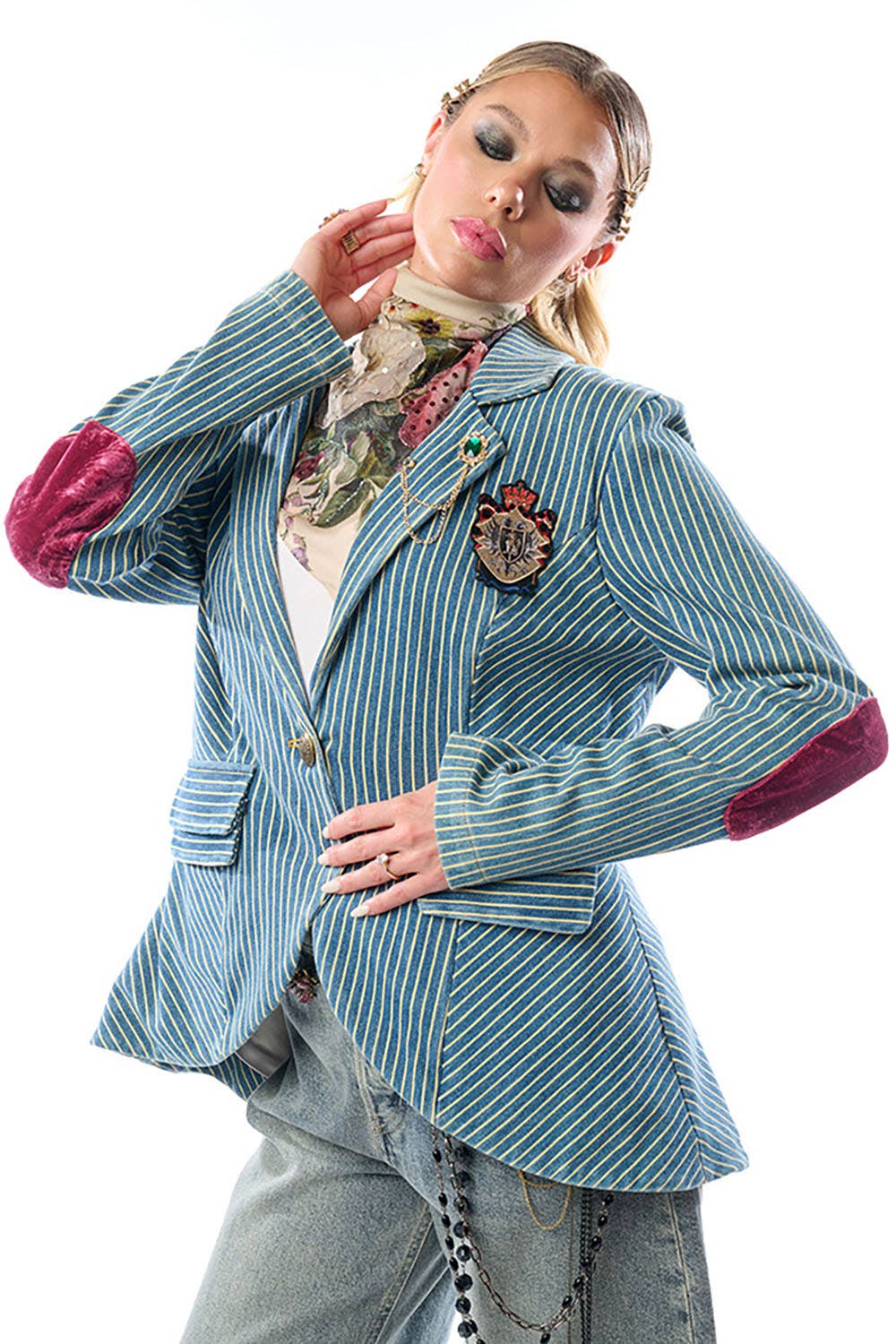 Adela Stripe Denim Blazer