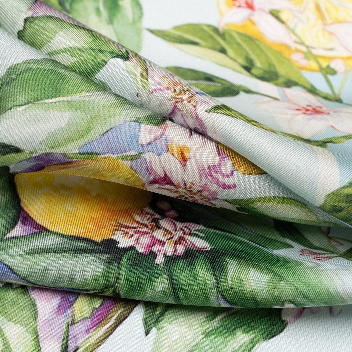 Limoni Fioriti - Silk Foulard - Sky Blue