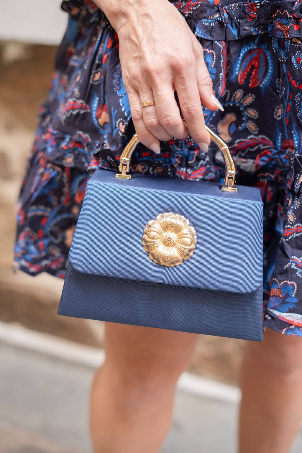 Navy Faille Lulu with Gold Bamboo Handle