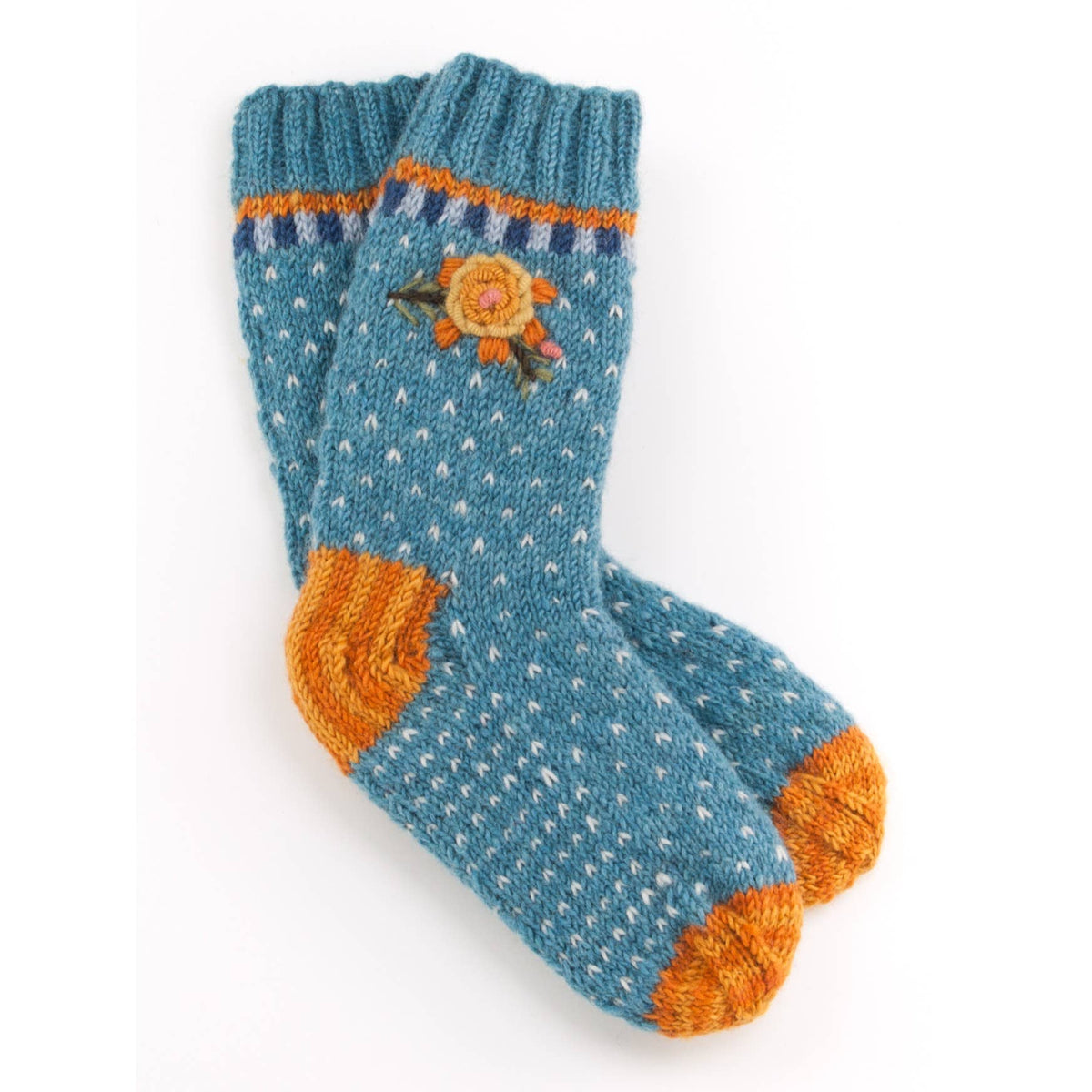 Aubrey Wool Socks Hand Knit With Embroidered Floral Detail