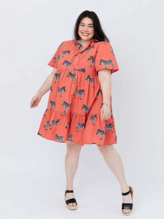 Adelaide Tiered Plus Size Mini Dress Zebra Bright Berry