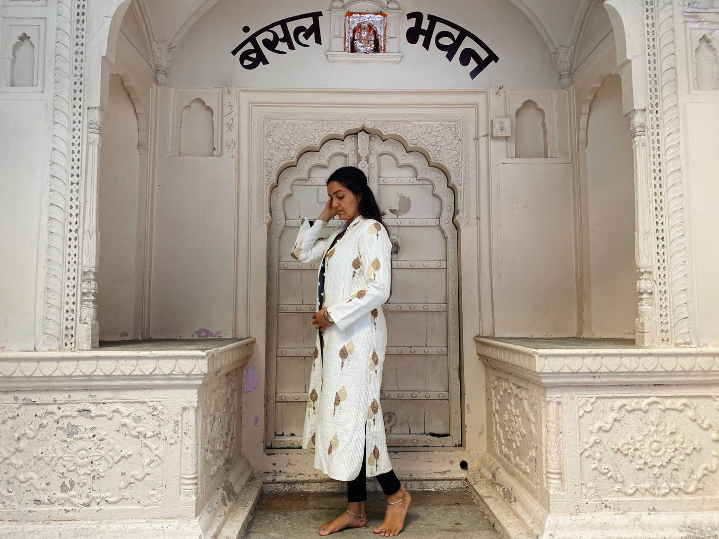 Long Quilted Daya Coat ~ White Silk