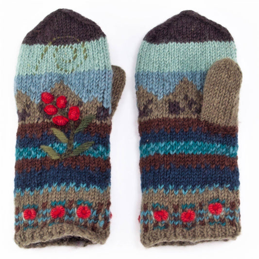 Chloe Wool Mittens – Embroidered Floral Design