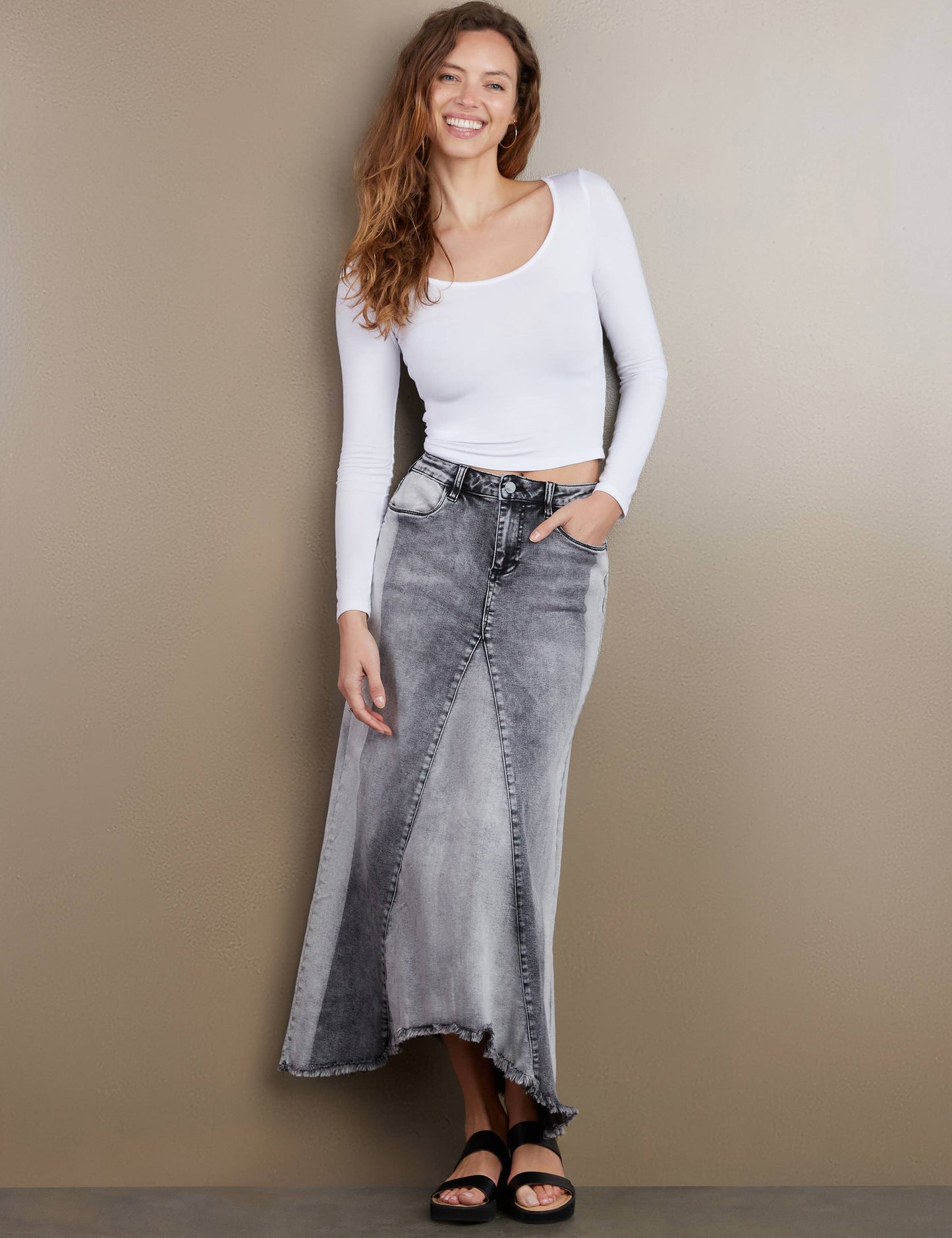 Selma Pieced Denim Maxi Skirt
