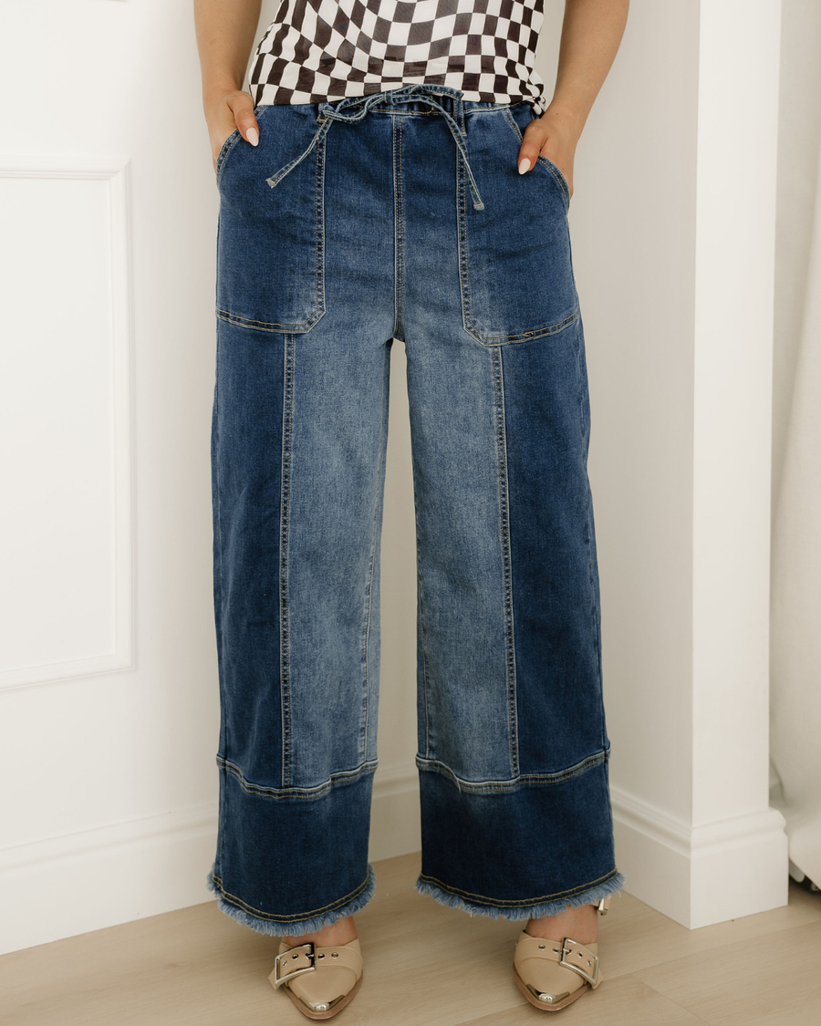 Beau Blue Jeans-Prussian Blue | Wide Leg Pants | Raw Hem
