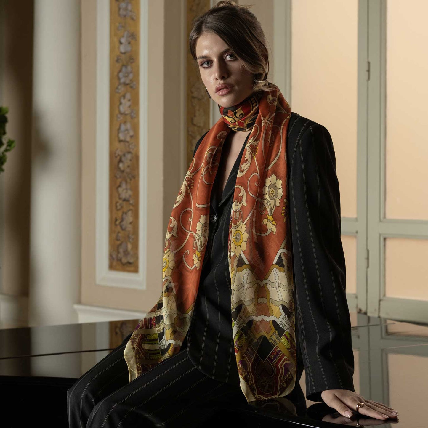 Natalia - Silk Scarf Shawl - Orange Marmalade